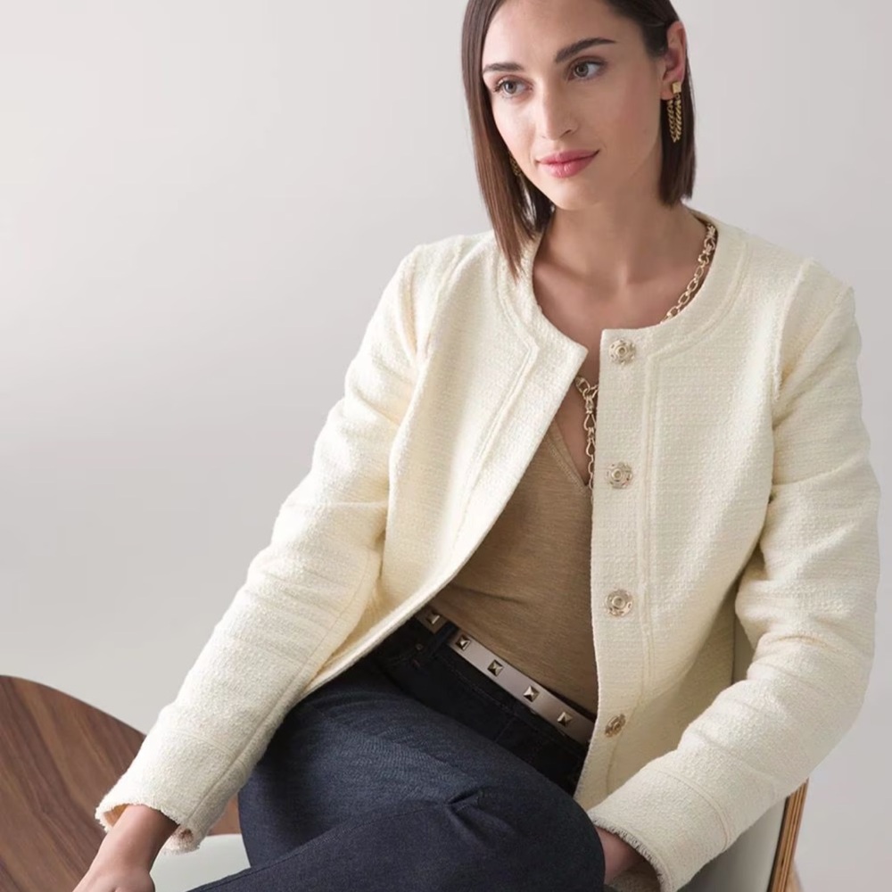 WHBM TWEED JACKET, cream, clay, never worn, NWOT, size 8